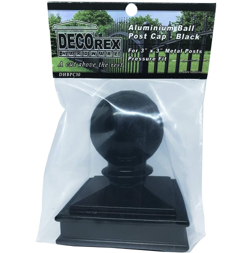 Decorex Hardware Aluminium Ball Top Post Cap for 3" x 3" Metal Posts - Pressure Fit - Black