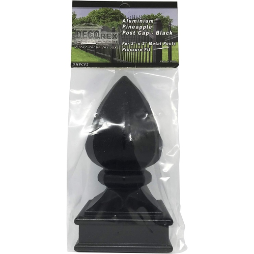Decorex Hardware Aluminium Pineapple Top Post Cap for 2" x 2" Metal Posts - Pressure Fit - Black