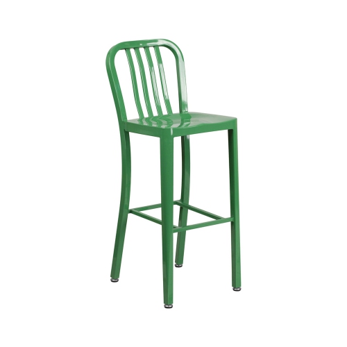 FLASH FURNITURE  30'' High Green Metal Indoor-Outdoor Barstool With Vertical Slat Back