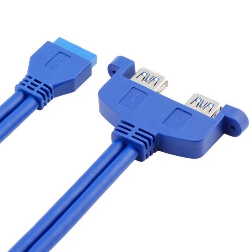 axGear 20-Pin Motherboard Header Female to 2x USB 3.0 Female Panel Mount Cable