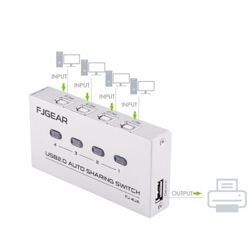 axGear 4 Port USB 2.0 Auto Sharing Switch HUB Selector Switcher For Printer