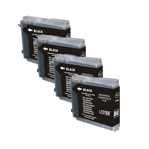 Gotoners™ Generic Packaged 4PK Brother New Compatible LC51BK XL Black Inkjet Cartridge, High Yield for DCP-155/330/540/750, MFC-230/460/465/680/5460