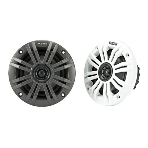 KICKER  45Km4 4" 2-Way 4 Ohm Marine Coaxial Speakers With Charcoal And Grilles (Pair) In White