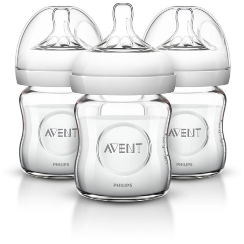 Philips Avent Natural 4 oz. Glass Baby Bottle - 3-Pack - Clear