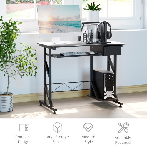 HOMCOM Computer Desk with Keyboard Tray, Writing Desk with Drawer, Workstation for Home Office, Black