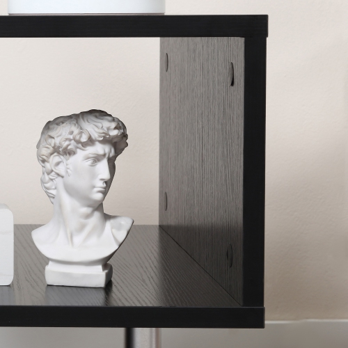 HOMCOM Square Side Table, 3-Tier End Table with Storage Shelves and Metal Frame, S-Shaped Accent Table for Living Room, Bedroom, Black