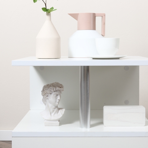 HOMCOM Square Side Table, 3-Tier End Table with Storage Shelves and Metal Frame, S-Shaped Accent Table for Living Room, Bedroom, White