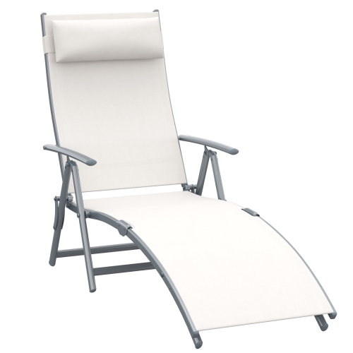 Image 1 of 9.. Outsunny Heavy-duty Adjustable Folding Reclining Chair Outdoor Sun Lounger Patio Chaise Lounge Garden Beach Gravity Lounge with Pillow, 7 Adjustable
