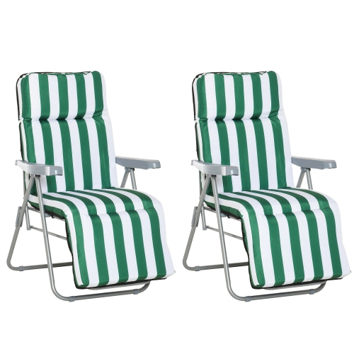 Outsunny Set of 2 Sun Lounger Recliner Reclining Seat Cushioned Seat Foldable Adjustable Outdoor Green