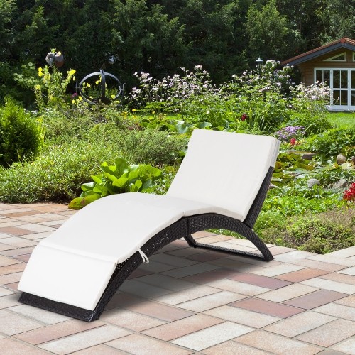 Outsunny Patio Wicker Lounger Recliner Bed Folding Outdoor with Cushion