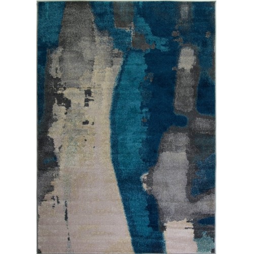 Boston Collection Abstract Pattern Hallway Runner Teal Cream Grey, 3x10