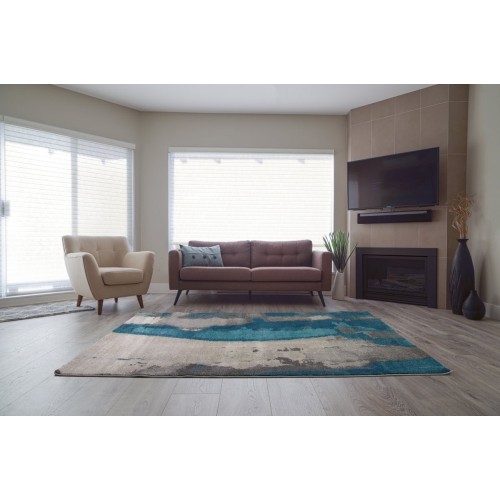 LA Dole Boston Collection Abstract Pattern Indoor 6'5" x 9'5" Rectangle Area Rug - Teal/Cream/Grey