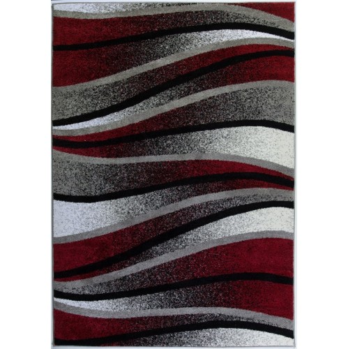 LA DOLE RUGS  La Dole Waves Pattern Abstract Carpet 2'7" X 9'10" Hallway Runner - Ivory/red/grey