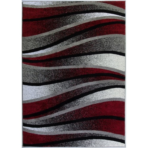 LA Dole Waves Pattern Abstract Carpet 3'11" x 5'7" Rectangle Area Rug - Ivory/Red/Grey