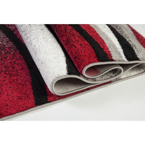 LA Dole Waves Pattern Abstract Carpet 3'11" x 5'7" Rectangle Area Rug - Ivory/Red/Grey