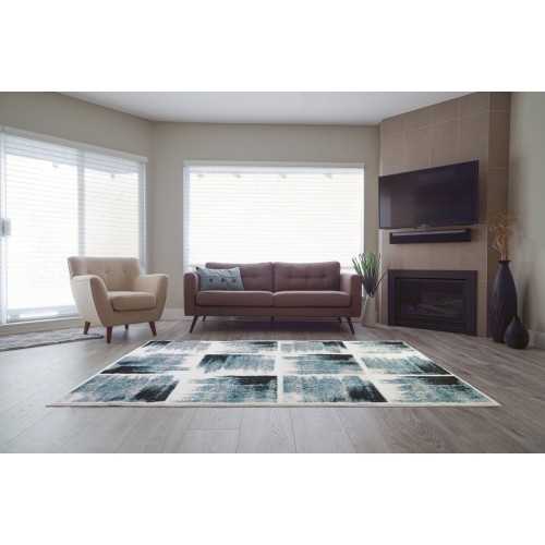 Kensington Geometric Pattern Rug Teal Ivory, 5x8