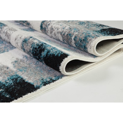 Kensington Geometric Pattern Rug Teal Ivory, 5x8