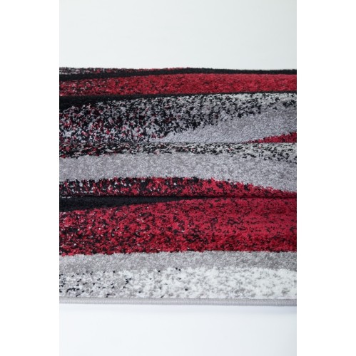 LA Dole Waves Pattern Abstract Carpet 6'5" x 9'5" Rectangle Area Rug - Ivory/Red/Grey