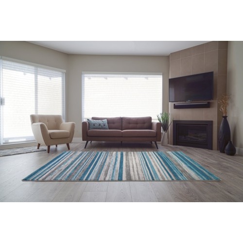 LA Dole Kensington Stripes Abstract Pattern 7'10" x 10'5" Rectangle Area Rug - Blue/Ivory