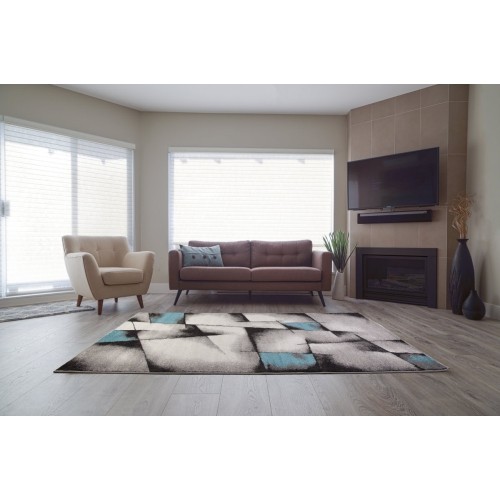 LA Dole Empire Geometric Pattern Runner 7'10" x 10'5" Rectangle Area Rug - Blue/Grey