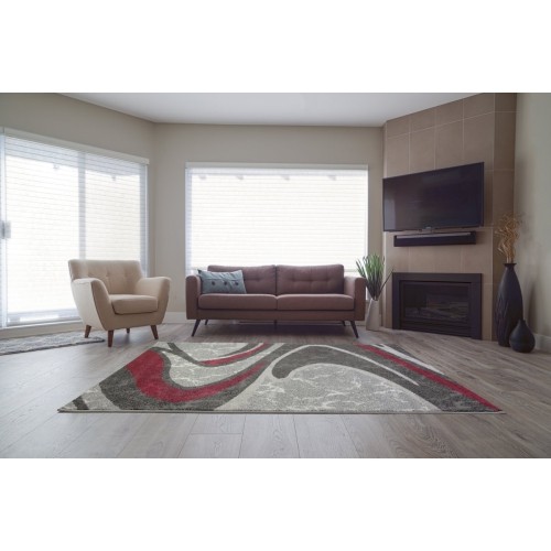 LA Dole Spirals Abstract Pattern Carpet 3'11" x 5'7" Rectangle Area Rug - Red/Grey/Black