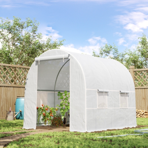 Outsunny 8 x 6.6 x 6.6ft Walk-in Tunnel Greenhouse Portable Garden Plant Growing Warm House with Door and Ventilation Window White