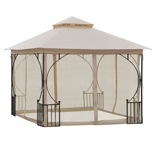 OUTSUNNY  10'x10' Patio Gazebo, Outdoor Garden Canopy for Events Party Backyard With Mosquito Netting