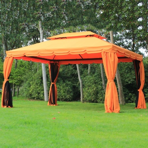 Outsunny 10x13ft Metal Gazebo With Mesh Netting Privacy Curtains