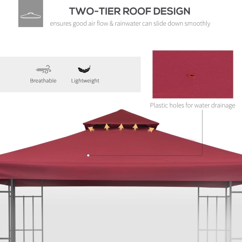 Outsunny 10x10ft Square 2-Tier Gazebo cover Red