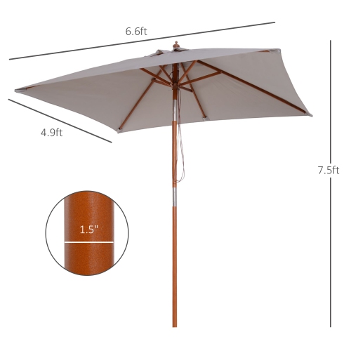 Parasol de patio en bois Outsunny 6,6 x 5 pi Parasol de marché inclinable à mécanisme à 6 nervures et pare-soleil de jardin, gris