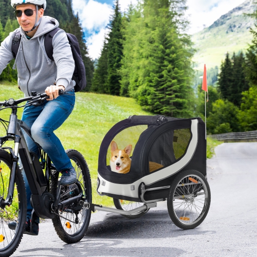 Aosom Dog Bike Trailer, Pet Cart Bicycle, Wagon Cargo Carrier Attachment with Hitch, Reflectors, Flag for Medium Dogs, Pet Wheelchair for Travelling,