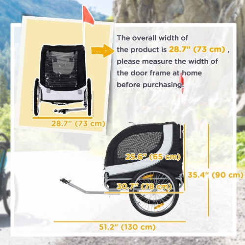 Aosom Dog Bike Trailer, Pet Cart Bicycle, Wagon Cargo Carrier Attachment with Hitch, Reflectors, Flag for Medium Dogs, Pet Wheelchair for Travelling,