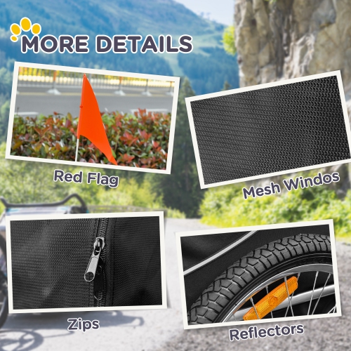 Aosom Dog Bike Trailer, Pet Cart Bicycle, Wagon Cargo Carrier Attachment with Hitch, Reflectors, Flag for Medium Dogs, Pet Wheelchair for Travelling,