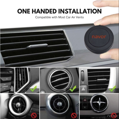 Support magnétique universel pour bouche d'air de Navor noir - Support pour téléphone de voiture avec technologie Fast Swift-Snap - Support pour