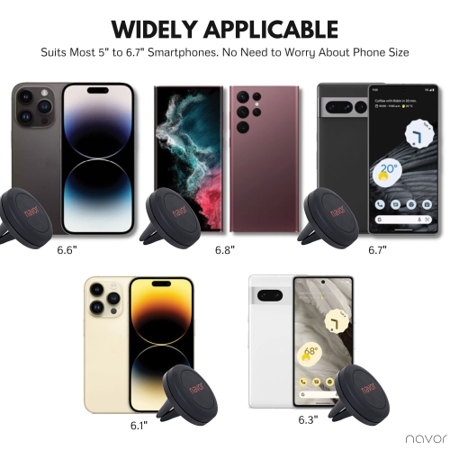 Support magnétique universel pour bouche d'air de Navor noir - Support pour téléphone de voiture avec technologie Fast Swift-Snap - Support pour