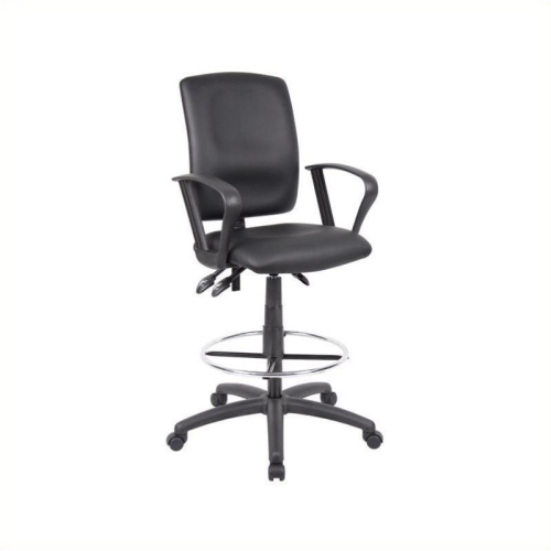Pemberly Row Leather Multi Function Drafting Chair with Loop Arms in Black
