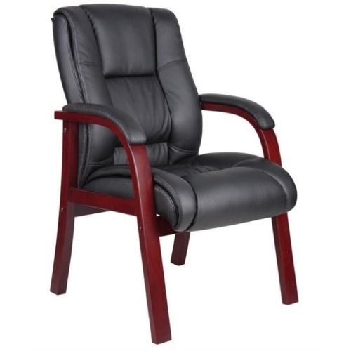 Bowery Hill Fabric Upholstered Mid Back Guest Chair in Mahogany/Black
