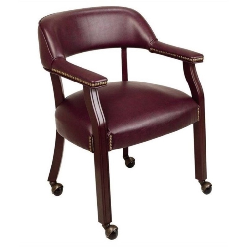 BOWERY HILL  Traditional Vinyl/wood Guest Chair With Casters In Mahogany In Brown