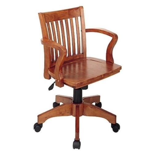 Bowery Hill Wood Bankers Office Chair with Wood Seat in Fruit Wood