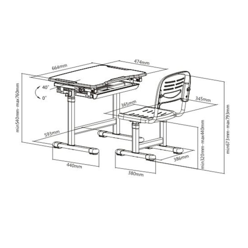 Boost Industries KidzDesk KD26B Ergonomic Height Adjustable Children Desk and Chair Set