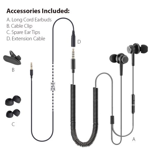 Avantree HF027 Headphones for TV with Long Cord Earbuds, 18FT / 5.5M Extension Cable Earphones Ear Buds for PC, Metal Stereo in-Ear Wired Bass