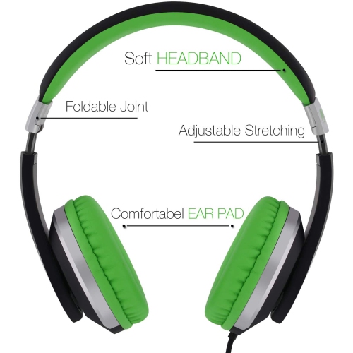 Rockpapa Foldable Adjustable Stereo Wired Headphones with Microphone, Over Ear Kids Childrens Headsets for CD DVD MP3/4 Player Laptop Tablet Mobile