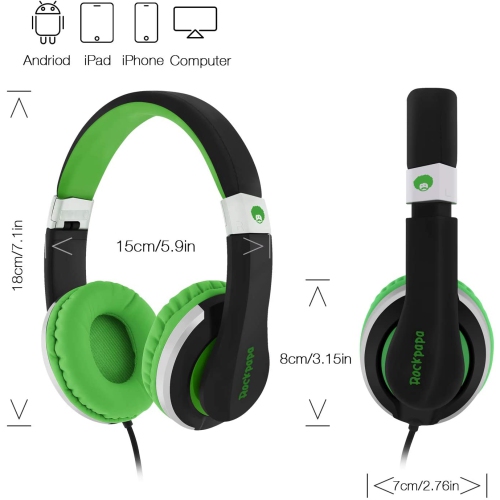 Rockpapa Foldable Adjustable Stereo Wired Headphones with Microphone, Over Ear Kids Childrens Headsets for CD DVD MP3/4 Player Laptop Tablet Mobile