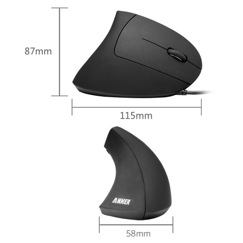 Anker Ergonomic Optical USB Wired Vertical Mouse 1000/1600 DPI, 5 Buttons CE100