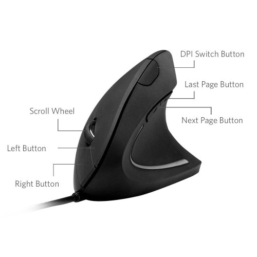 Anker Ergonomic Optical USB Wired Vertical Mouse 1000/1600 DPI, 5 Buttons CE100