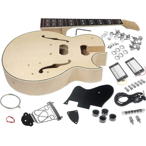 Solo ES Style DIY Guitar Kit, Maple Neck, Flamed Maple Top