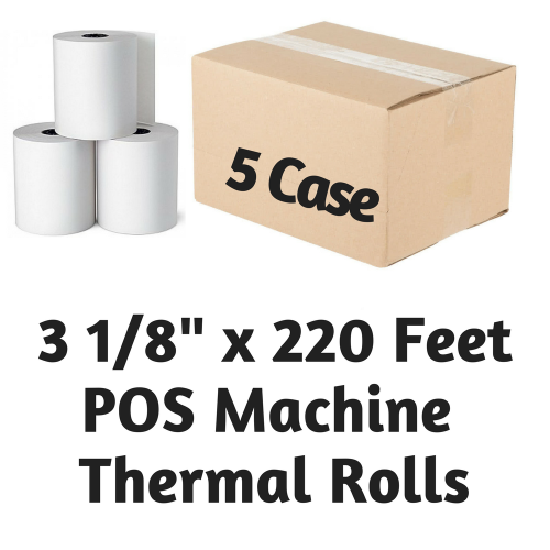 3 1/8" x 225' Feet Thermal Paper Rolls 5 Cases - FREE SHIPPING POS MACHINE ROLLS