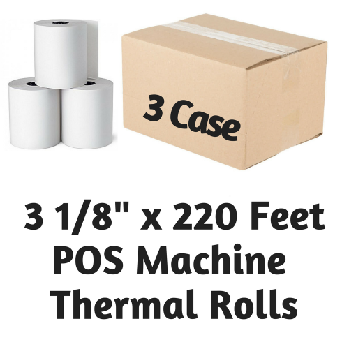 3 1/8" x 225' Feet Thermal Paper Rolls 3 Cases - FREE SHIPPING POS MACHINE ROLLS