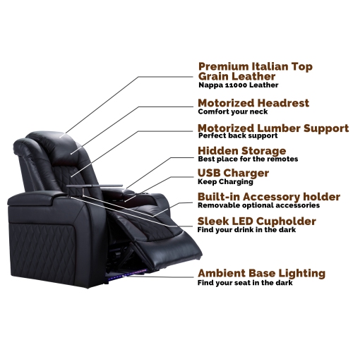 Valencia Tuscany Premium Top Grain Italian Nappa 11000 Leather Power Headrest, Recliner, Lumbar Home Theatre 3-Seat Loveseat Left