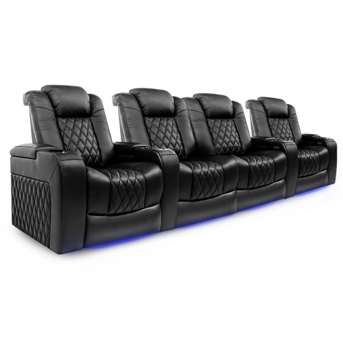 Valencia Tuscany 4-Seat Top Grain Nappa 11000 Leather Power Recliner Home Theatre Seating with Headrest, Lumbar, and Centre